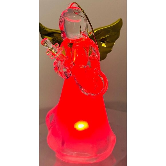 Glass Angel Figurine Christmas Ornament Gold Wings & LED color changing Holiday - Picture 8 of 9